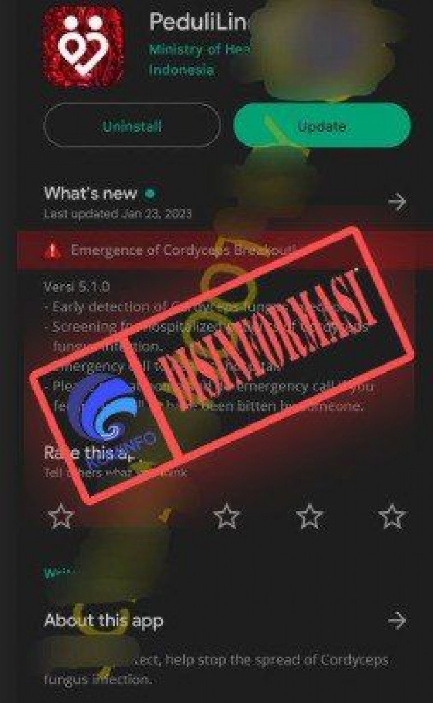 [DISINFORMASI] Pembaruan Aplikasi PeduliLindungi Dapat Deteksi Infeksi Jamur Cordyceps